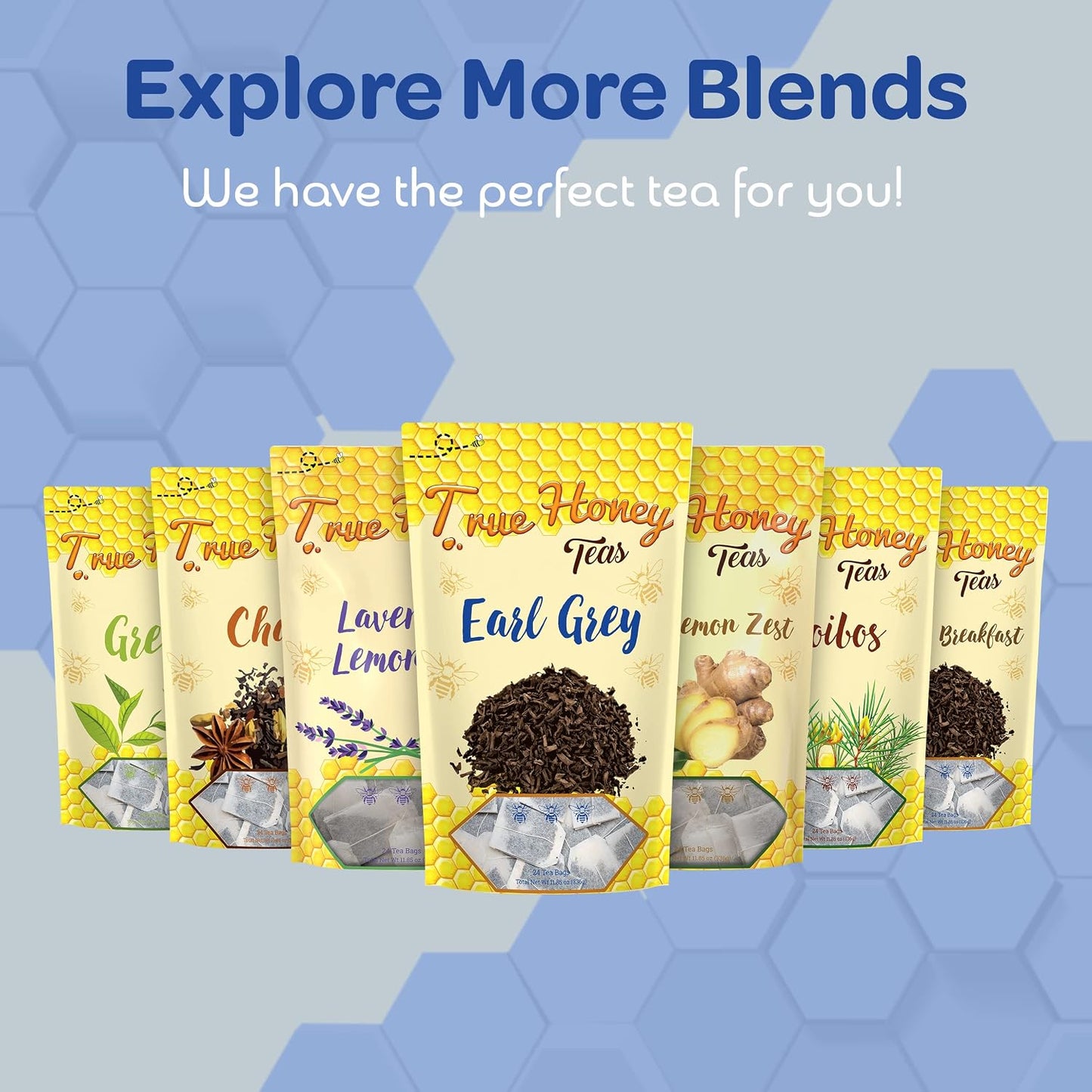 True Honey Earl Grey Tea Bags - Honey Crystals Blended in Every Sachet - Positive Immune Support - All Natural Organic Herbal Caffeinated Tea Bag 24 Count