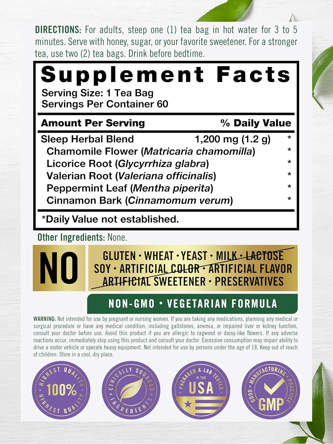 Carlyle Sleep Tea for Bedtime Extra Strength | 60 Bags | Caffeine Free | Herbal Blend with Valerian Root | Vegetarian, Non-GMO & Gluten Free