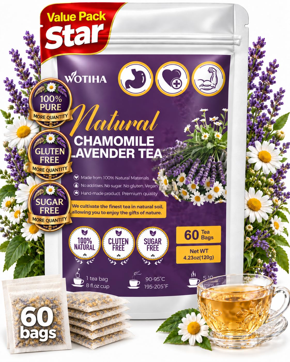 WOTIHA Chamomile Lavender Tea Bags