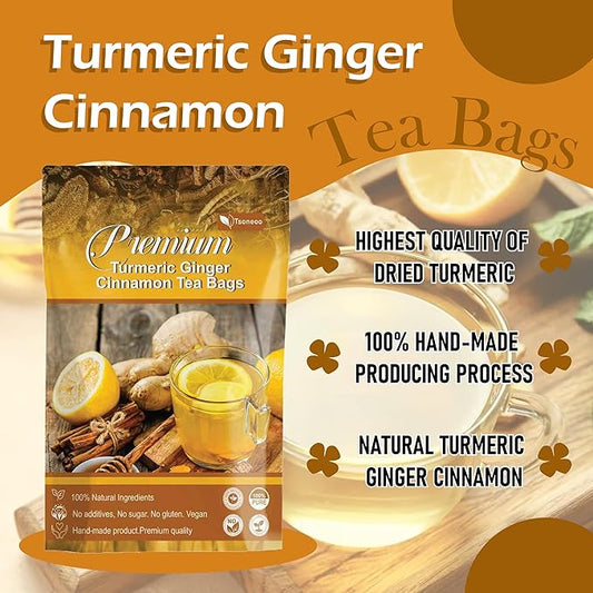 Premium Turmeric, Ginger, Cinnamon Blend Tea Bags, 100% Natural & No Additives & Caffeine Free. (1)