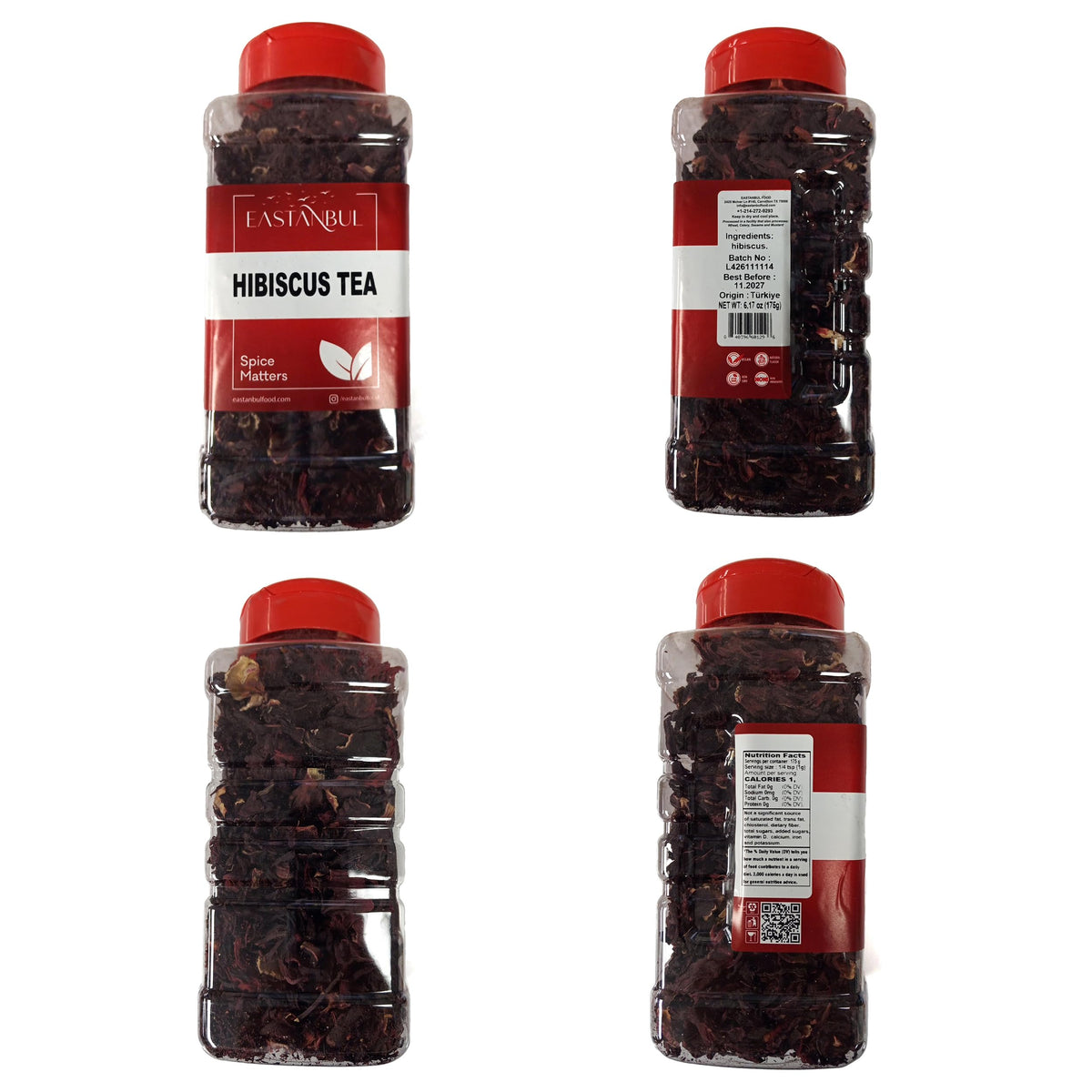 Eastanbul Hibiscus Tea Loose Leaf, Natural, Caffeine Free, Vegan, 6.2oz