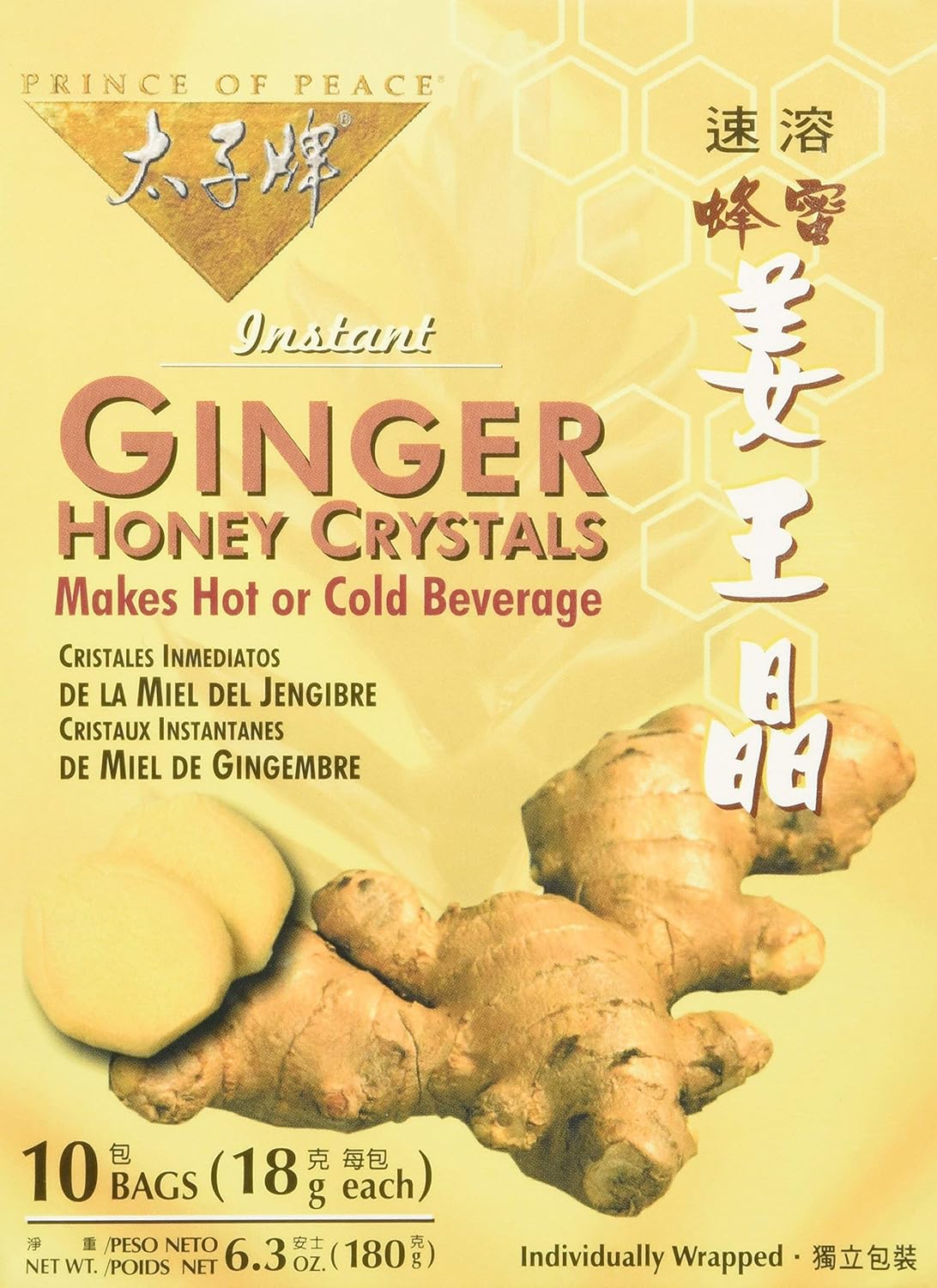 Prince Of Peace Ginger Honey Instant Crystal Tea - 10 bags per pack - 6 packs per case.