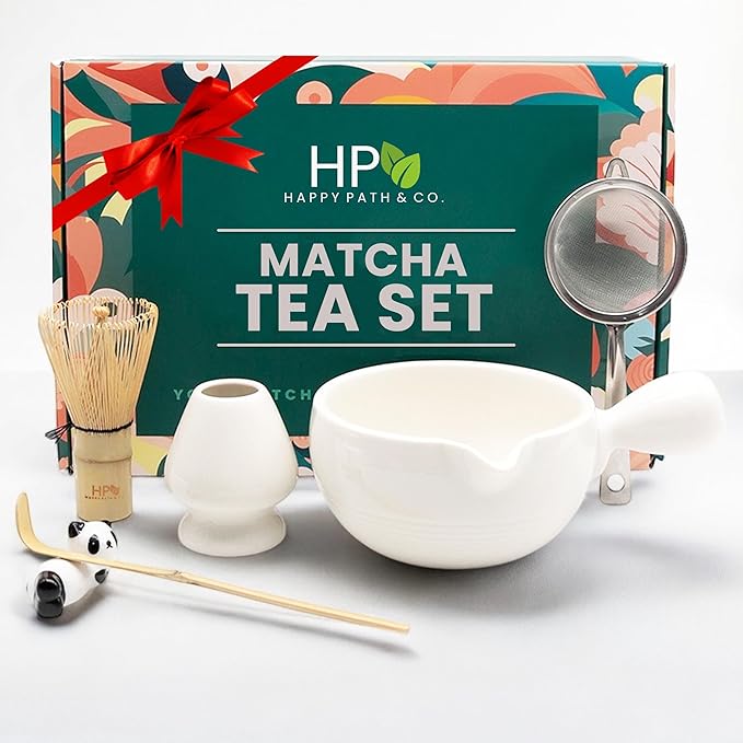 HAPPY PATH & CO Matcha Whisk Set – 6 Pcs Matcha Tea Set Includes Bamboo Whisk(Chasen) with Holder, B