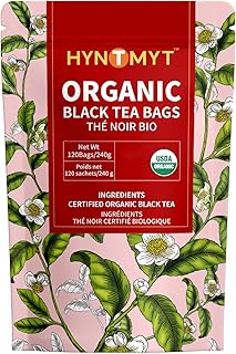 HYNTMYT Organic Black Tea Bags, USDA Organic Black Tea, Mellow & Smooth Taste, Unsweetened, Lower Caffeine, 120 Count