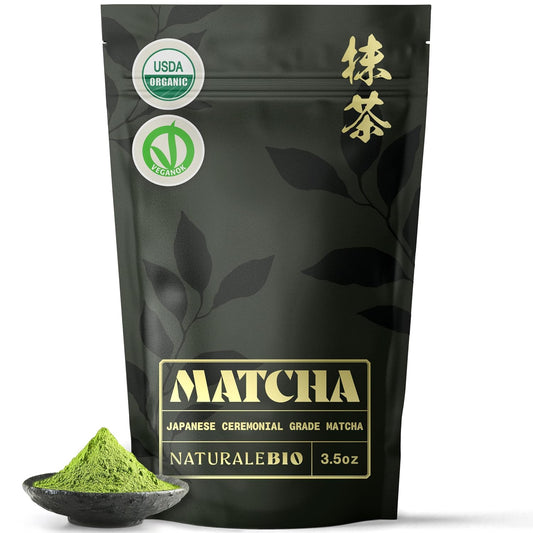 NaturaleBio Matcha Green Tea Powder. Ceremonial Grade Organic, 3.5 oz. From Uji, Kyoto for Traditional Japanese Tea Ceremony