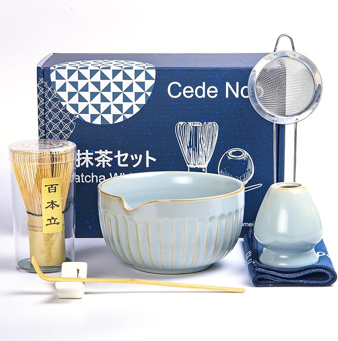 Matcha Whisk Set, Japanese Tea Ceremony Kit, 18oz Spout Bowl, Bamboo Whisk Scoop, Ceramic Holder Sif