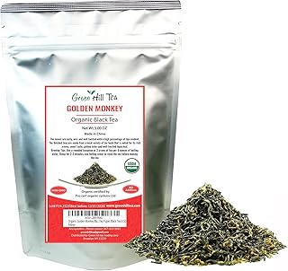 Greenhilltea,Organic Golden Monkey Black Tea Premium Loose leaf Tea Fujian Black Tea 3 oz