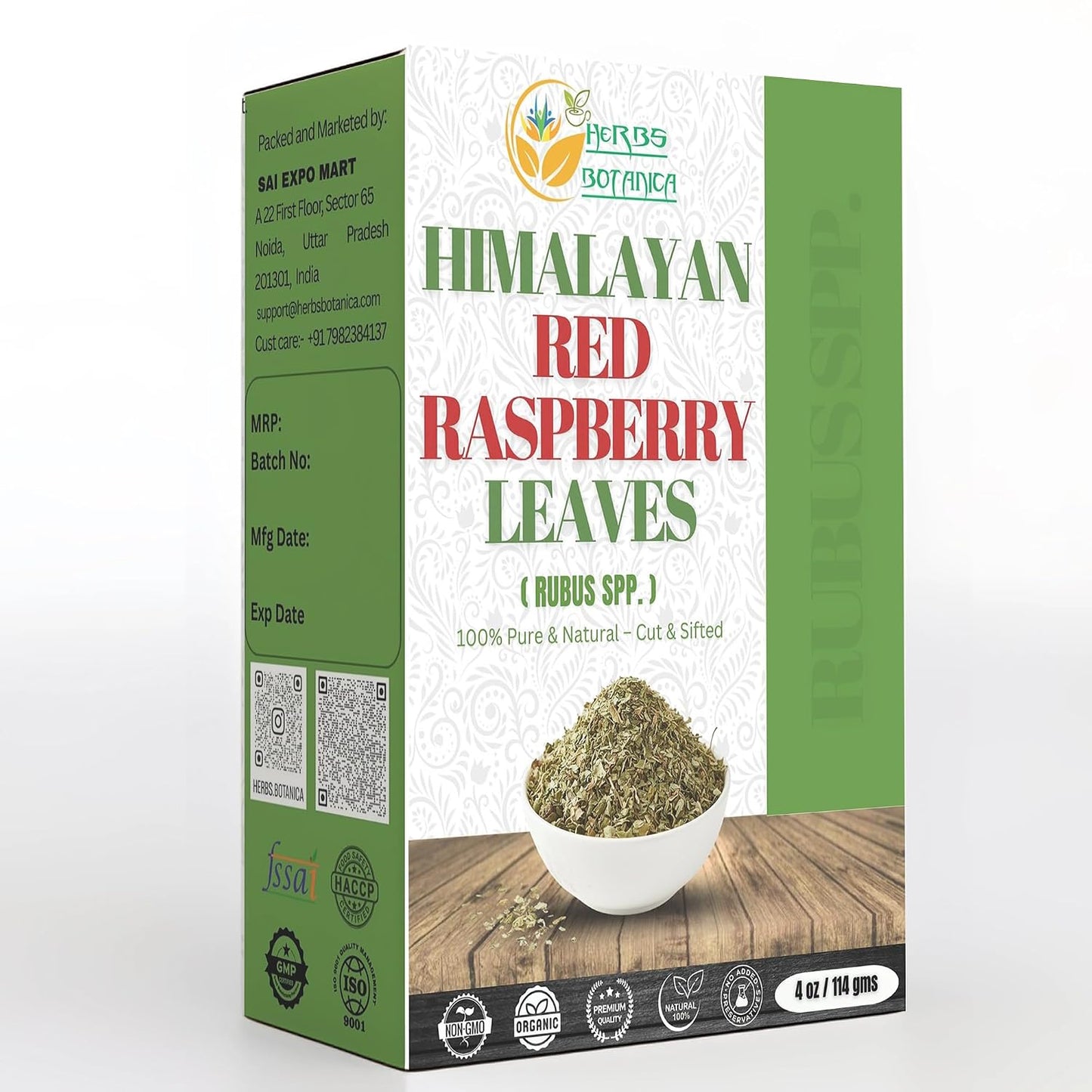 Herbs Botanica Himalayan Raspberry Leaf Premium Dried Red Raspberry Leaves for Herbal Tea, Infusions &amp; DIY Blends Cut &amp; Sifted Rasberry Leaf Tea 4 oz Resealable Pack