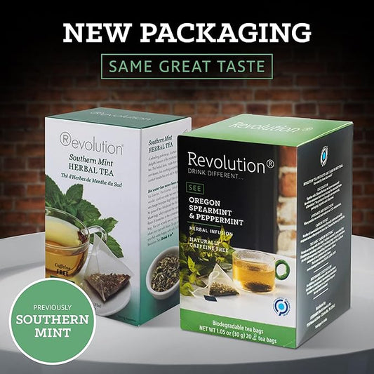 Revolution TEA® Southern Mint [THE ORIGINAL] – Oregon Spearmint & Peppermint – Premium Full Leaf Tea – Biodegradable Infuser Tea Bags – Herbal Tea