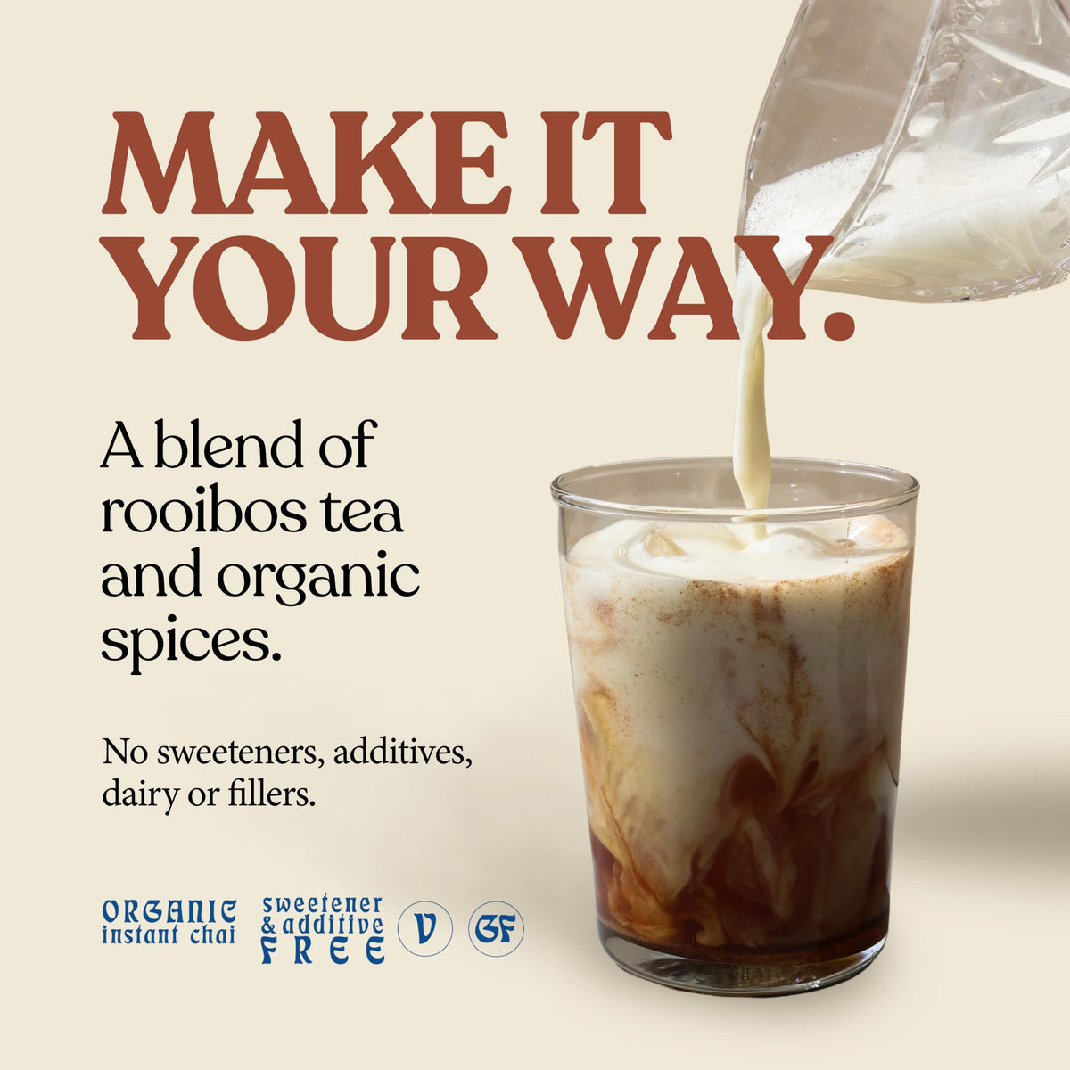 Blue Lotus Chai - Rooibos Flavor Masala Chai - Makes 65 Cups - 2 Ounce Masala Spiced Chai Powder with Organic Spices