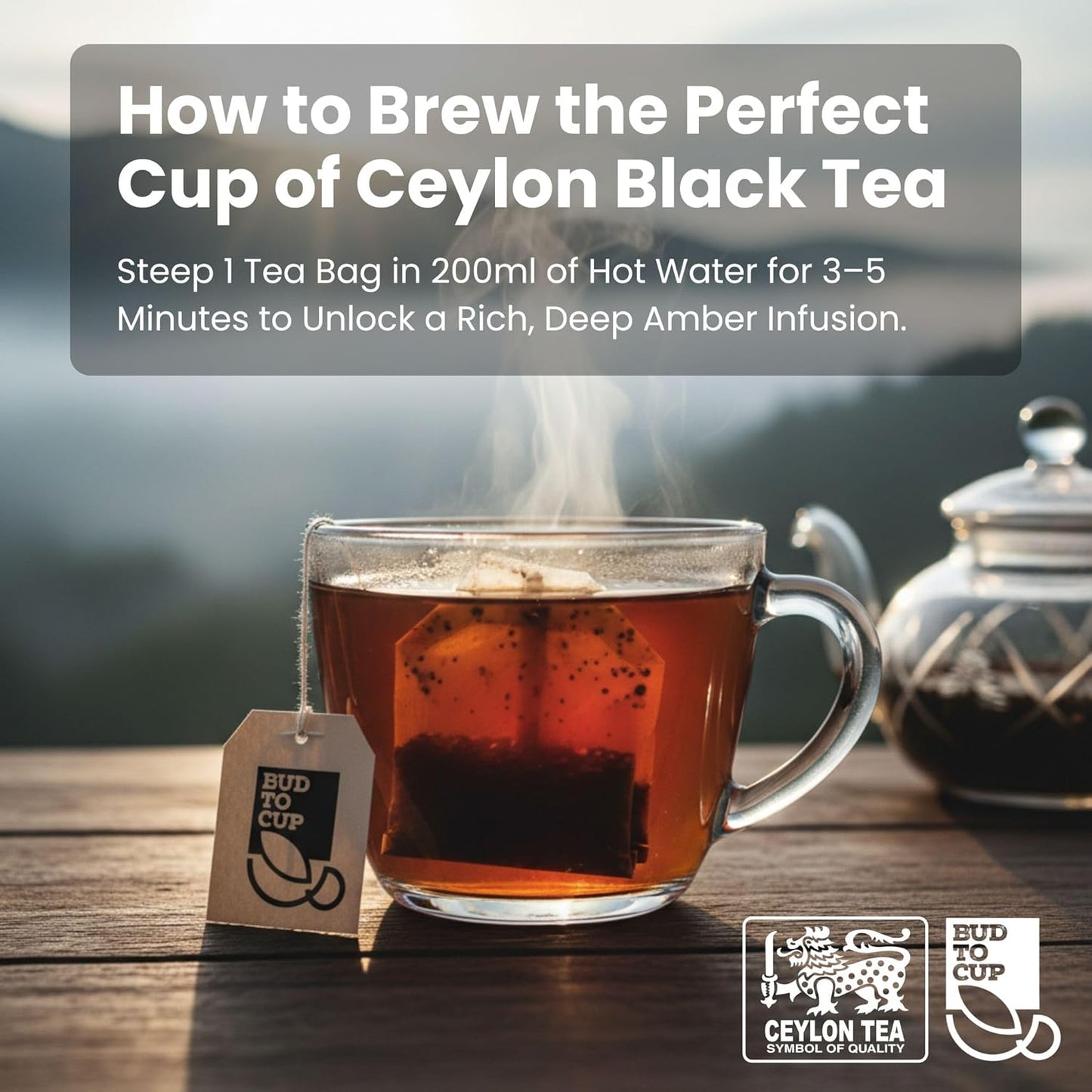 BUD TO CUP Ceylon Black Tea Bags, Classic Flavor – Sri Lankan Estate Black Tea with Warm Spice Notes, 20 Individually Wrapped Tea Bags