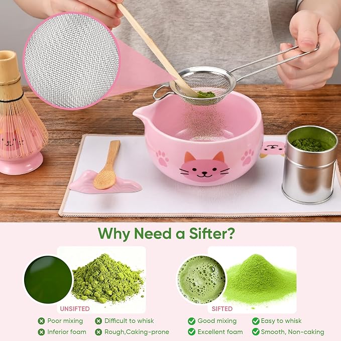Matcha Whisk Set, 8Pcs Matcha Set for Ceremony, Matcha Whisk and Ceramic Bowl with Matcha Scoop & Sifter and All Accessories for Breakfast