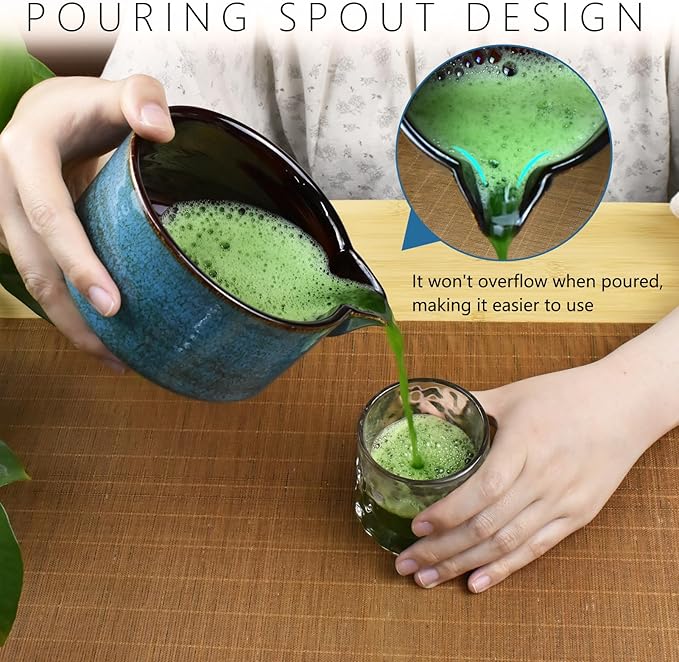 Artcome 4 Pcs Complete Matcha Tea Ceremony Kit for Japanese Tea Ceremony, Bowl with Pouring Spout, Whisk, Whisk Holder, Tea Scoop