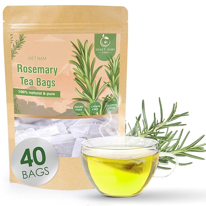 Nhat ANH Farm Premium Rosemary Tea Bags, 40 Count, 100% Natural Dried Rosemary Leaves, Naturally Sweet Herbal Tea, Sugar-Free, Caffeine-Free