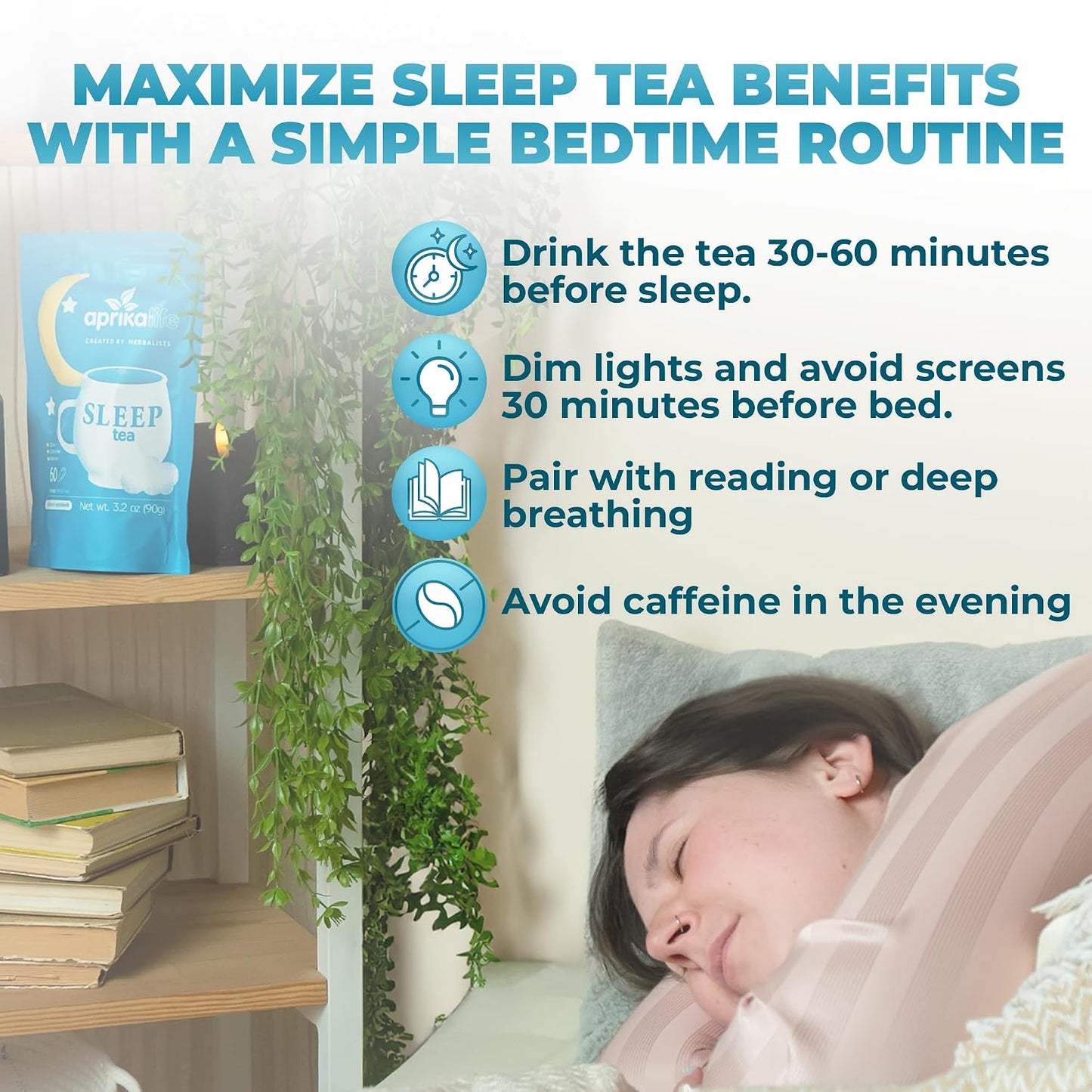 Aprika Life Sleep Tea for Bedtime Relaxation &amp; Stress Relief – Natural Caffeine-Free Herbal Nighttime Tea with Chamomile, Lavender, Mint &amp; Hibiscus – No Melatonin Sleep Aid – Relaxing Tea Bags 60 Pack