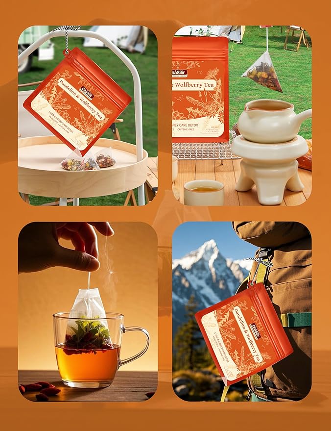 Organic Dandelion Root & Wolfberry Detox Tea Bags - Liver & Kidney Health Support, 15 Compostable Corn Fiber Bags (Caffeine-Free, Plastic-Free