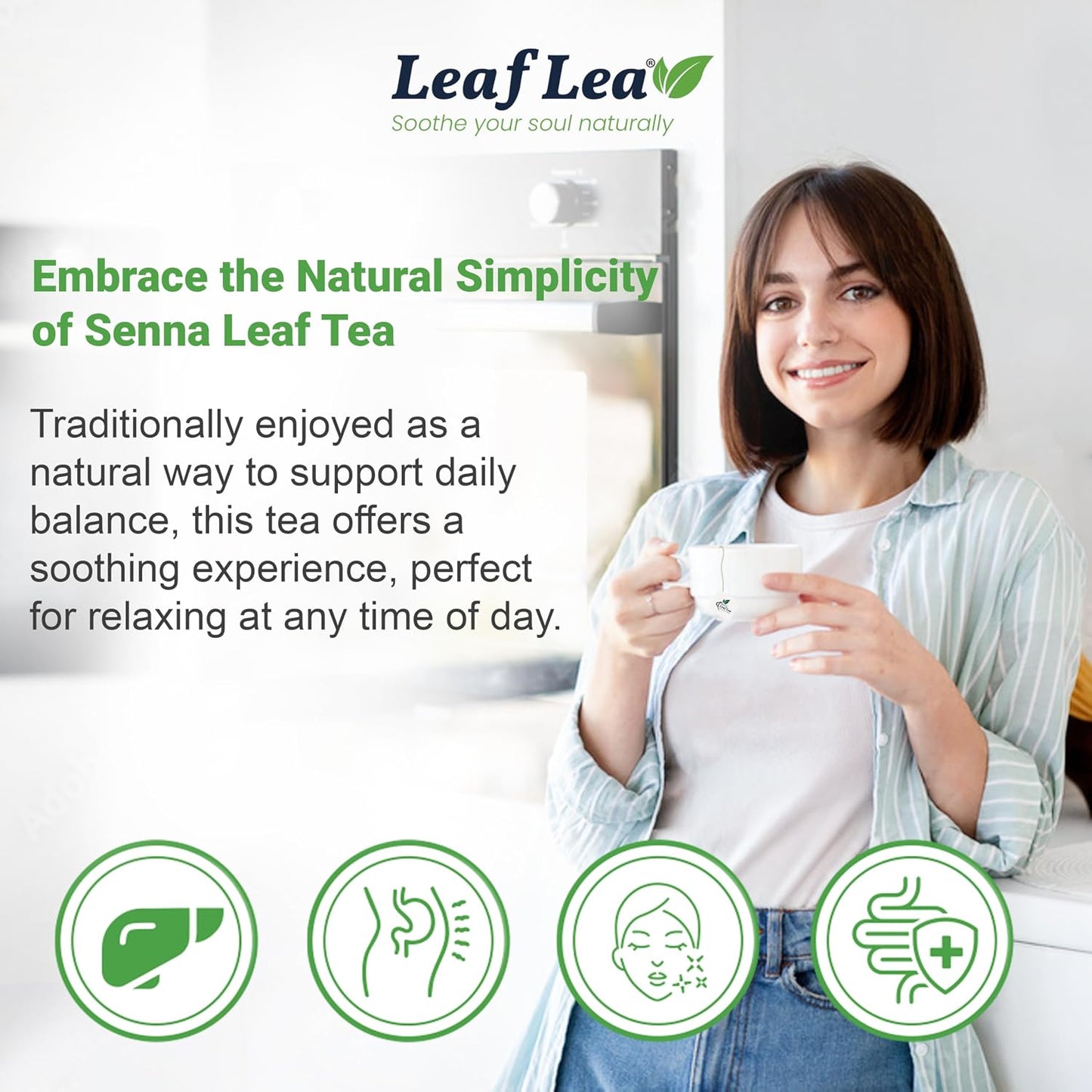 LeafLea Senna Tea Bags, Natural Laxative for Occasional Constipation, 80 Ct