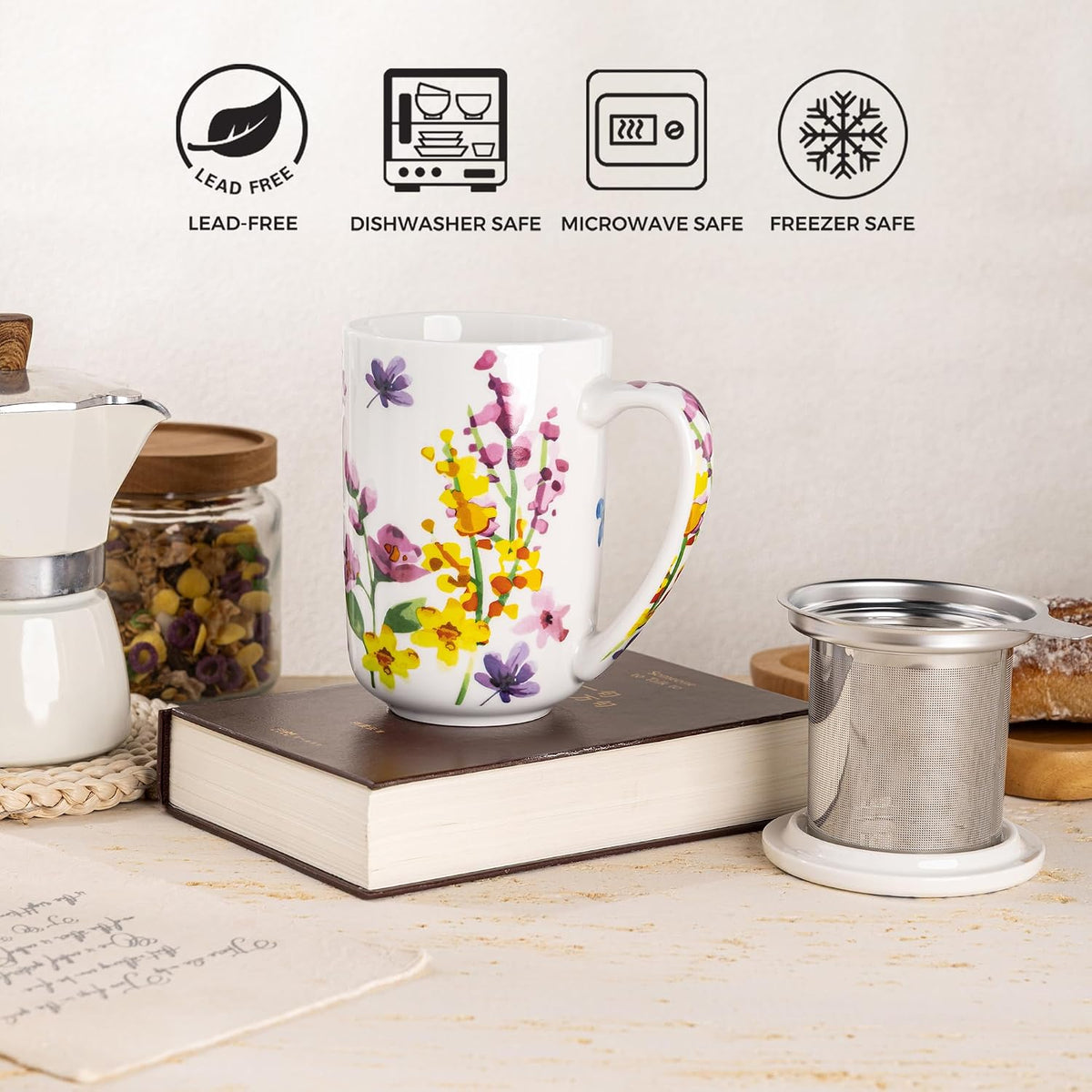 GBhome Tea Mug with Infuser and Lid,18 oz Loose Leaf Tea Cup with Steeper