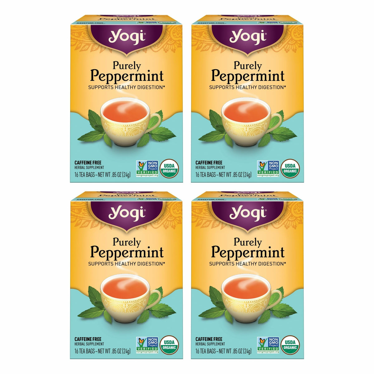 Yogi Purely Peppermint Tea, 16 Tea Bags (4 Pack)