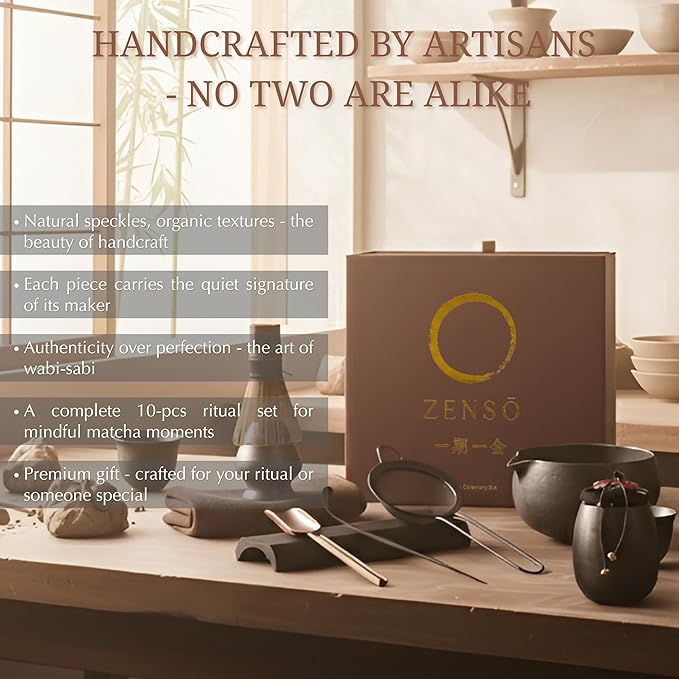 ZENSO Premium Matcha Whisk Set – 10 Piece Japanese Matcha Tea Ceremony Kit | Matcha Bowl, Tea Canister, Purple Bamboo Whisk, Whisk Holder, Sifter, Scoop & Scoop Holder, Tea Cup, Tea Cloth, Tea Spoon