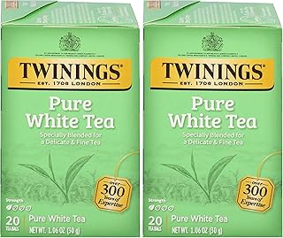 Twinings White Tea, 100% Natural Fujian Chinese Tea with a Light & Fresh Delicate Flavor, White Tea - Box of 20 Tea Bags (Pack of 2)