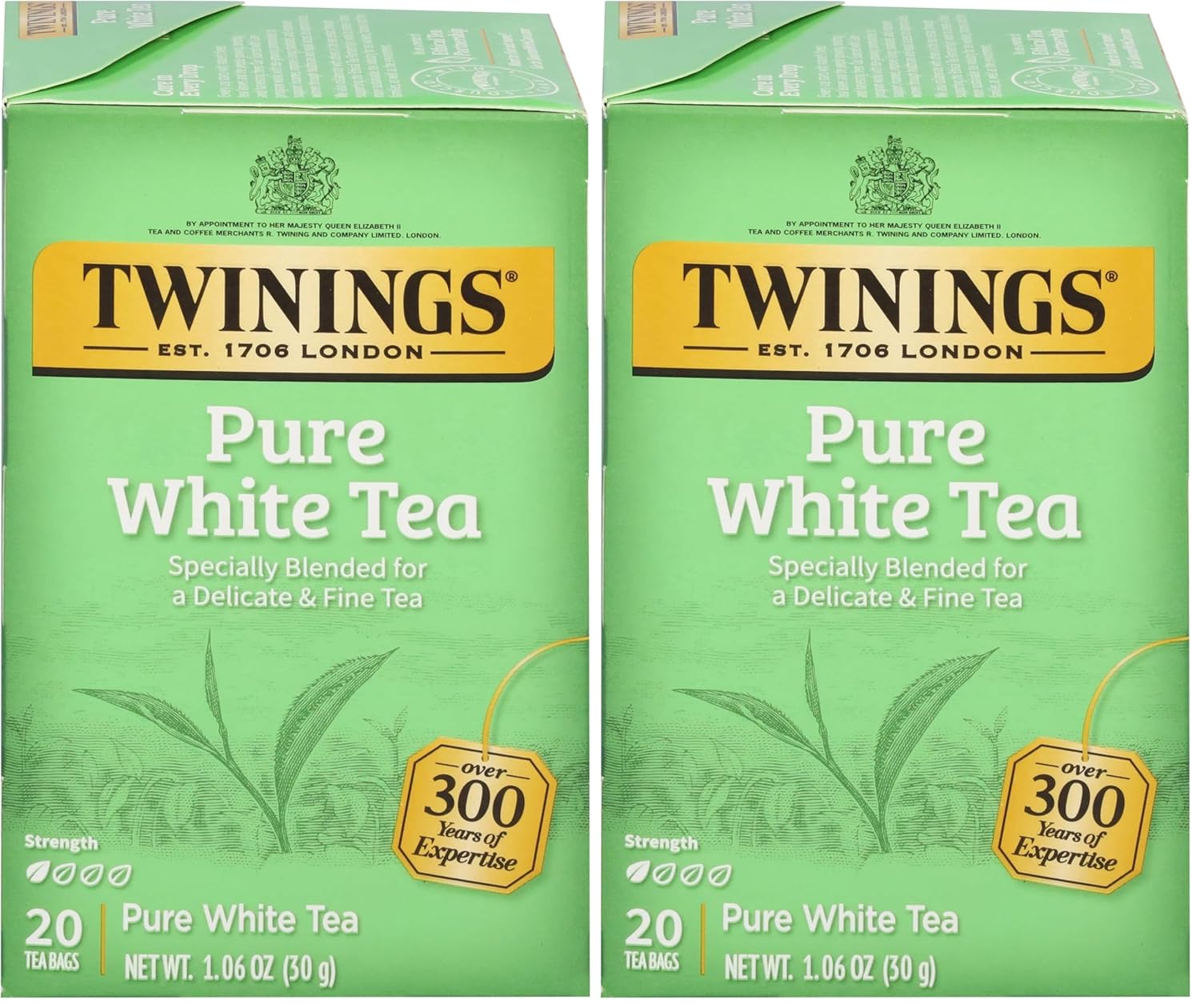 Twinings White Tea, 100% Natural Fujian Chinese Tea with a Light & Fresh Delicate Flavor, White Tea - Box of 20 Tea Bags (Pack of 2)