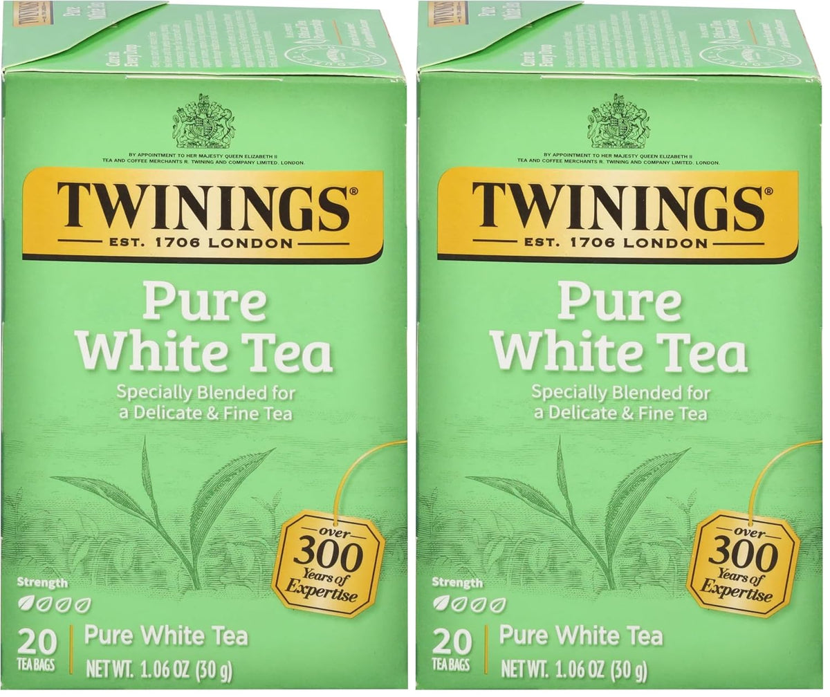 Twinings White Tea, 100% Natural Fujian Chinese Tea with a Light & Fresh Delicate Flavor, White Tea - Box of 20 Tea Bags (Pack of 2)