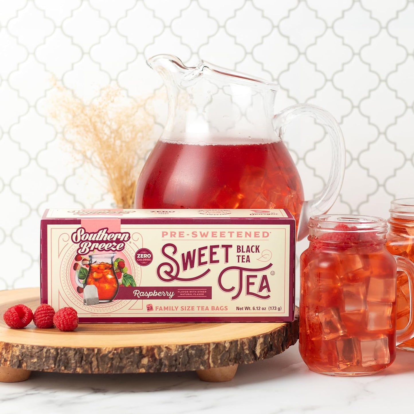 Southern Breeze Raspberry Family Size Tea Bags, 22 Ct (Pack of 2) | Southern-Style Sweet Tea | By the Pitcher | Zero Sugar | Zero Carbs | Hot Brew Ready | Perfect for Family
