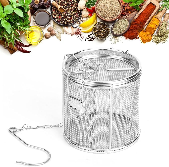 Seasoning Strainer Large Stainless Steel Tea Infuser, sieve fine mesh with Extended Chain Hook for Brew Loose Leaf Tea, Seasonings Cooking, Ice Cube