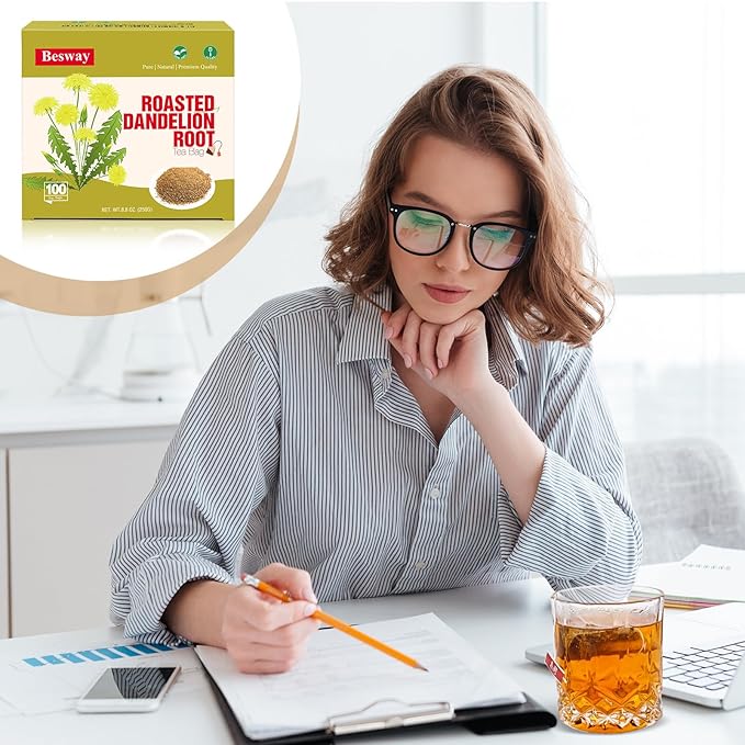 Besway Dandelion Root Tea Bag 100 counts, 2.5g/Bag Premium Roasted Dandelion Root Caffeine-Free