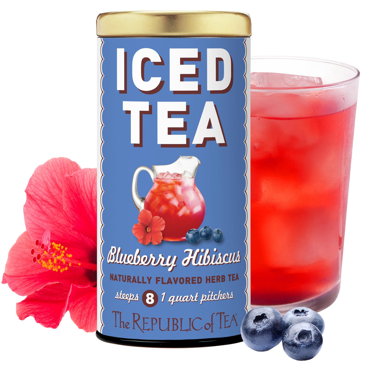 The Republic of Tea - Blueberry Hibiscus Iced Tea, 8 Tea Bags, Herbal Tea, Caffeine Free