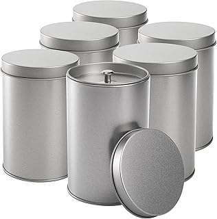 Yesland 6 Pack Tea Tin Canister with Airtight Double Lids, 12 Fluid Oz Tin Can Box and Small Round Kitchen Canisters for Loose Tea, Coffee, Candy, Herbs and Spices(Silver)
