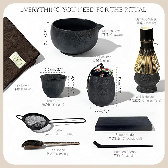 ZENSO Premium Matcha Whisk Set – 10 Piece Japanese Matcha Tea Ceremony Kit | Matcha Bowl, Tea Canister, Purple Bamboo Whisk, Whisk Holder, Sifter, Scoop & Scoop Holder, Tea Cup, Tea Cloth, Tea Spoon