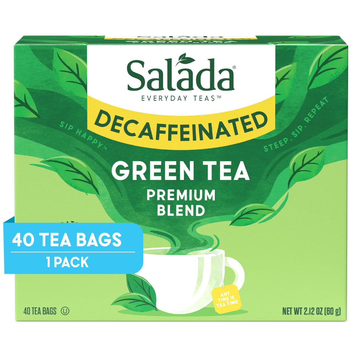 Salada Green Tea Decaffeinated with 40 Individually Wrapped Tea Bags Contains Caffeine Brew Hot Flavored Rich in Antioxidants