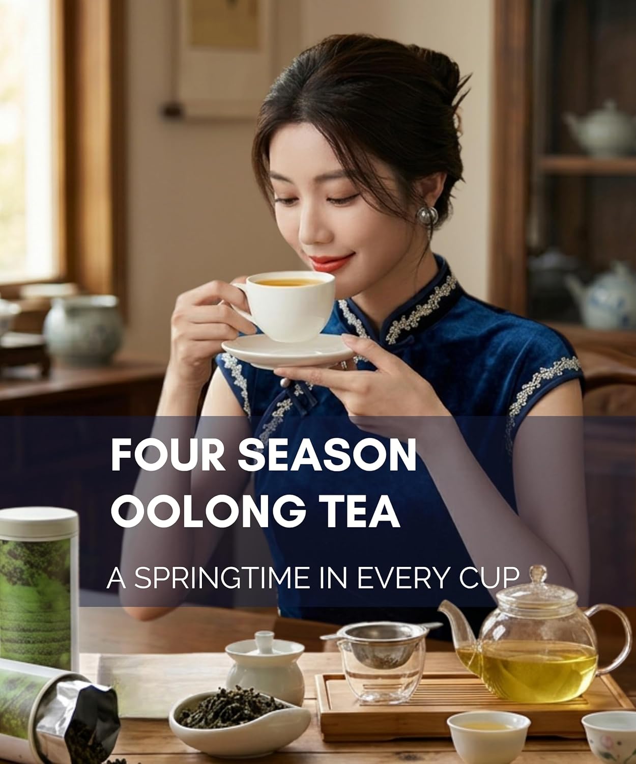 Premium Taiwan Four Seasons Spring Oolong, 1.76oz (50g) Si Ji Chun Oolong Tea Whole Loose Leaf, High Mountain Floral & Smooth Taste, Foil Bag Inside for Lasting Freshness, Serving 17-25 Cups