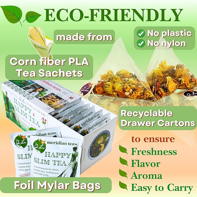 Dr. Lu’s Happy Slim Tea | 100% Natural Detox Tea for Body Balance & Shape | Colon Cleanse tea for Bloating & Digestion | 11 Inno-Cleanse Herbs incl. Hawthorn, Lotus Leaf, Burdock, Dandelion | Laxative-Free