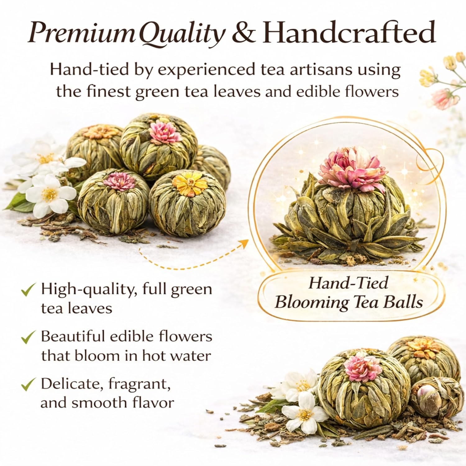 Blooming Tea & Edible Flower Infusions, Green Tea, 24 Unique Flavors Gift Set for Everyone – Natural, Floral & Aromatic Teas in Extra Large Premium Gift Box