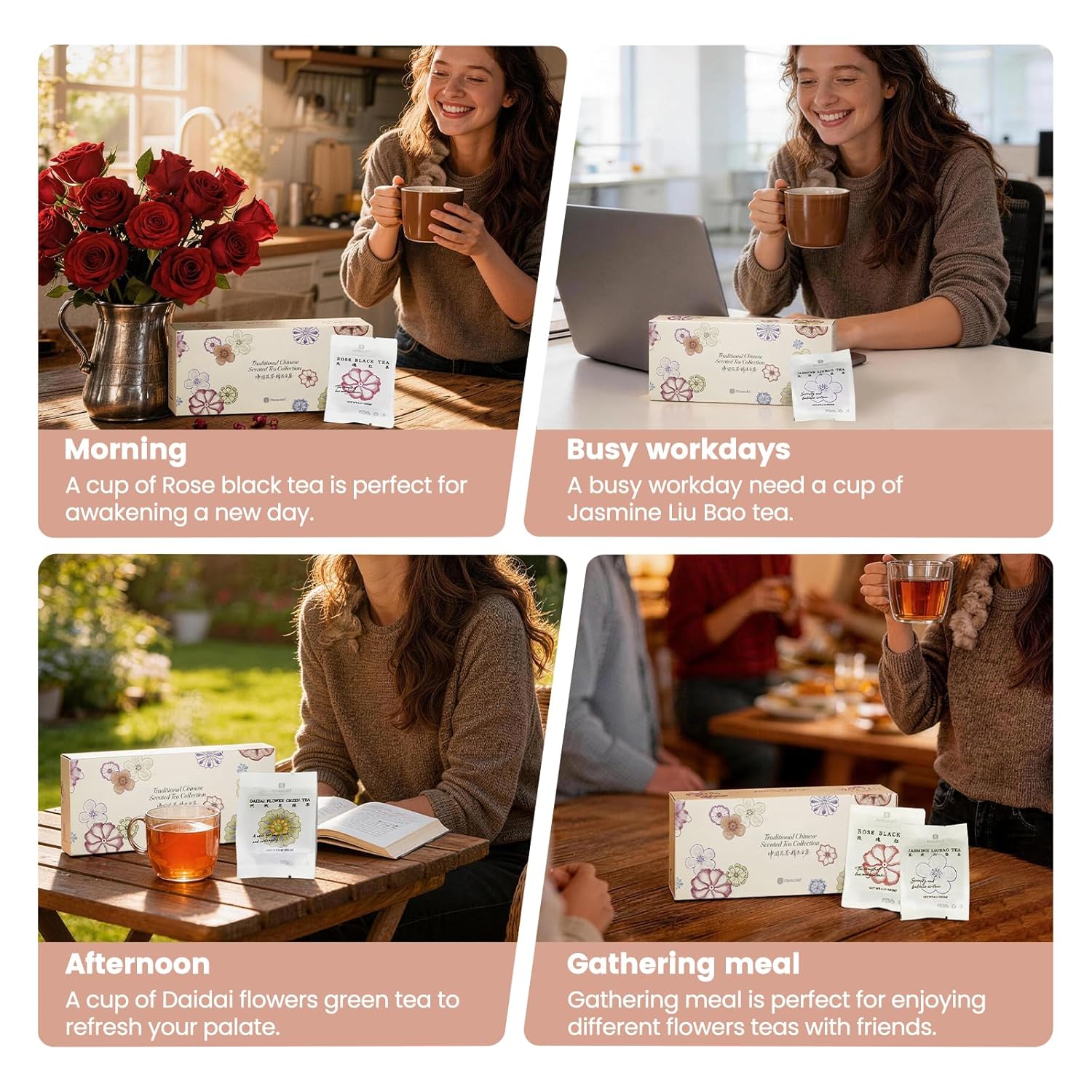 iTeaworld China Flower Tea Series, 10 Different Tea Variety Pack(Jasmine Green Tea, Rose Black Tea, Pomelo Blossom Oolong ect.), Each Flavor Comes With 2 Packs Of Loose Leaf Tea Sampler, A Great Tea Bags Variety Pack Gift Set, 3.5oz