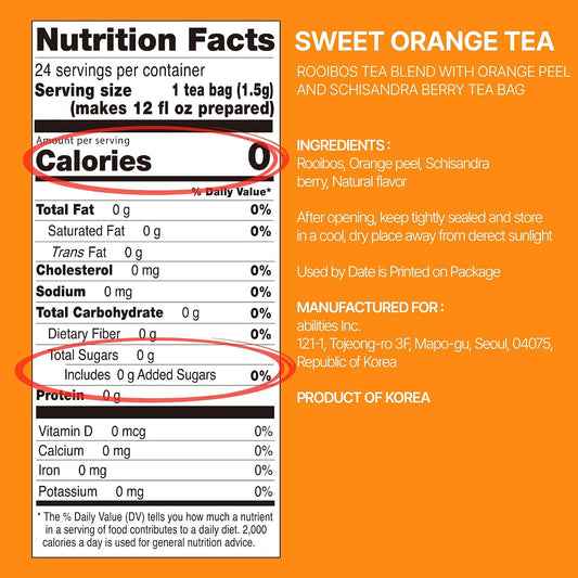 Odada Sweet Orange Tea, Rooibos &amp; Schisandra Blend – Caffeine-Free Citrus Herbal Tea for Hydration &amp; Daily Wellness, Natural Antioxidants, Zero Sugar, 24 Tea Bags