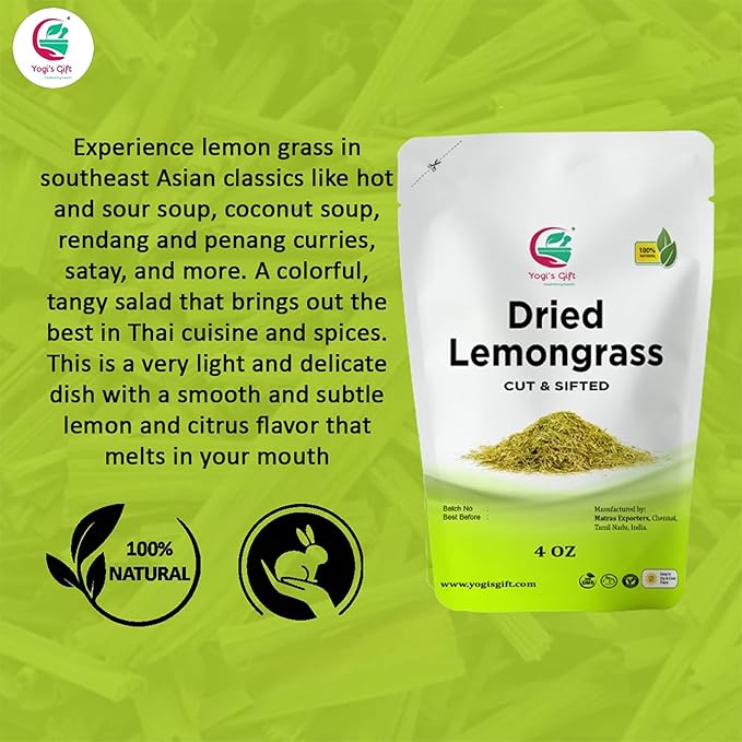 Dried Lemongrass 4 oz, Cut and Sifted Loose Leaf, Aroma Rich Lemon Grass, by Yogi's Gift ®