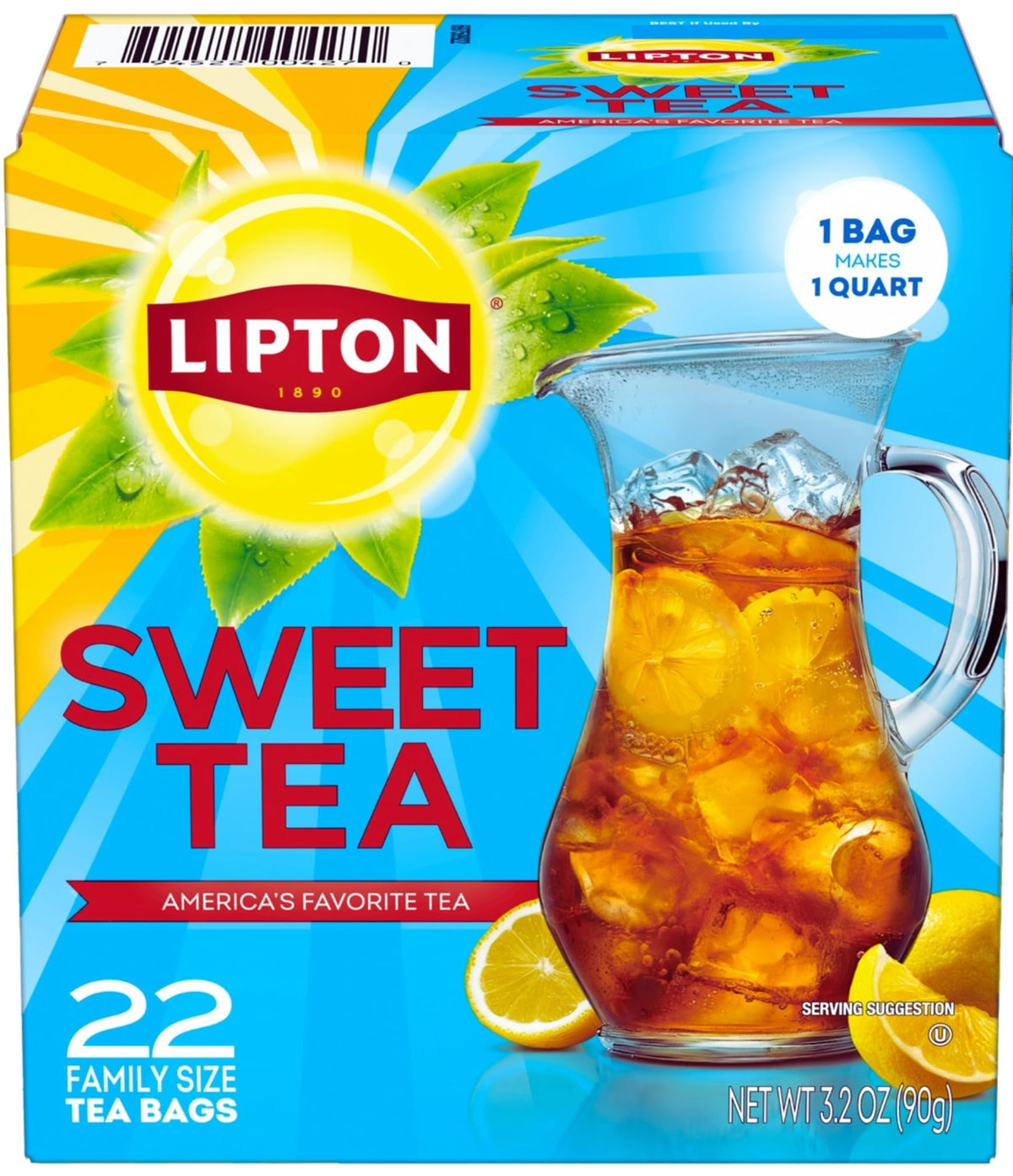 Lipton Family-Sized Black Iced Tea Bags, Southern Sweet Tea 22 ct (Pack of 6)