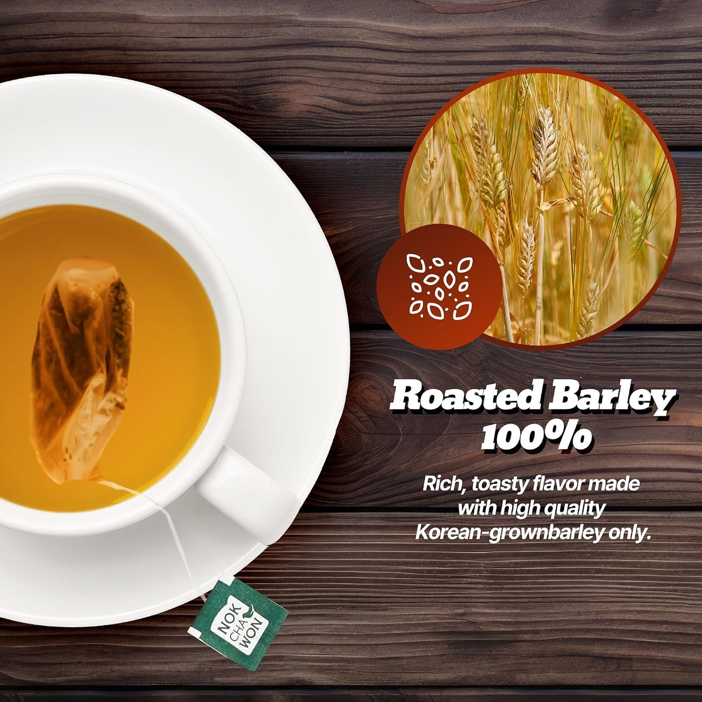 [Nokchawon] Korean Roasted Barley Tea Bags (100 Count) - Caffeine Free Boricha for Daily Hydration and Digestion - Savory Nutty Flavor Coffee Substitute - Traditional Grain Tea