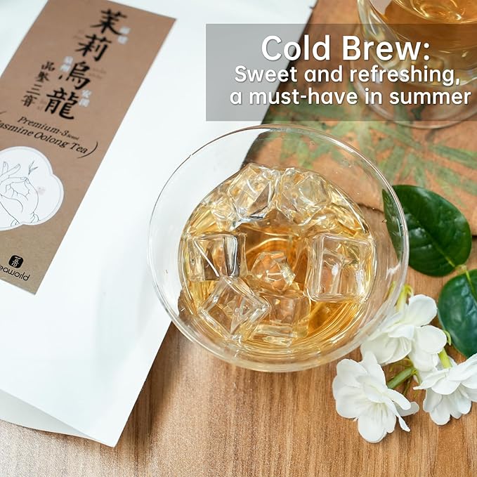 iTeaworld Jasmine Oolong Loose Leaf Tea, Fujian Anxi Tieguanyin Whole Leaf, Natural Jasmine Aroma, No Sugar & Additives, Hot & Cold Brew, Sealed Bag, 3.52oz