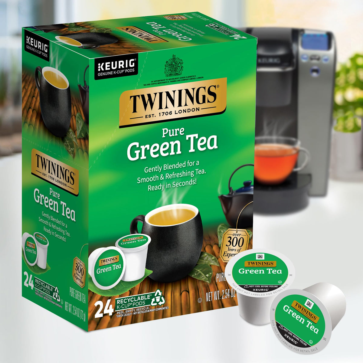 Twinings Pure Green Tea K-Cup Pods for Keurig, 24 Count (Pack of 2), Smooth Flavour, Enticing Aroma, Caffeinated, Enjoy Hot