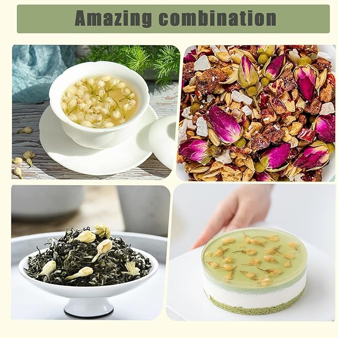 Dried Jasmine Flowers, Jasmine Tea Bags, 3.5g×15 Tea Bags, Edible Flowers, Caffeine-Free & Sugar-Free, Natural Whole Buds, Fragrant, Clean & Plump