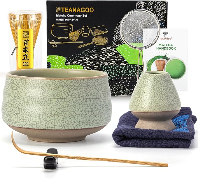 TEANAGOO Matcha Whisk Set Green, 7 Pcs Matcha Set, Matcha Kit for Ceremony, Matcha Tea Set for Makin