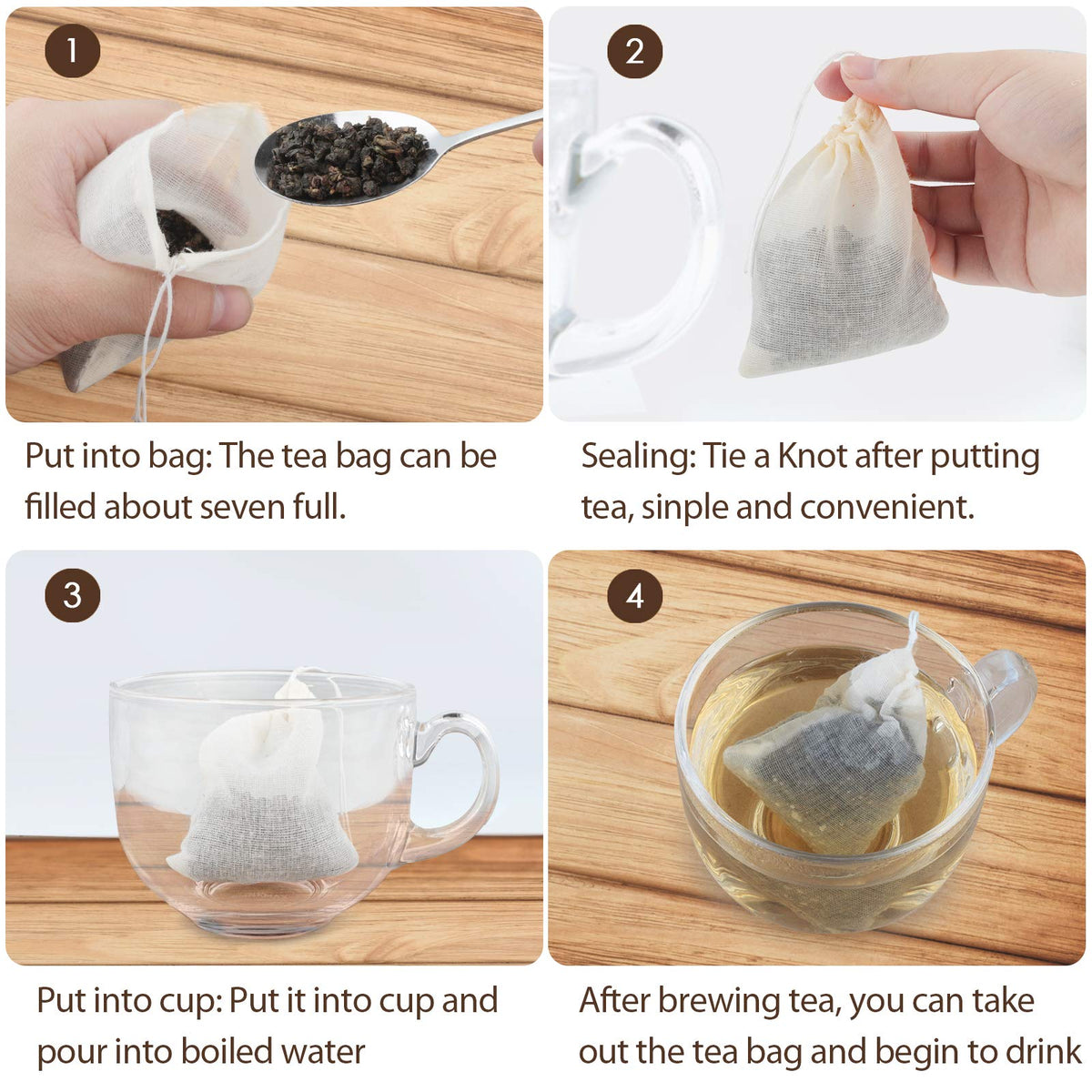 HOUSIM Tea Filter Bags, 50 Pack Empty Reusable Cotton Tea Bag for Loose Leaf Tea
