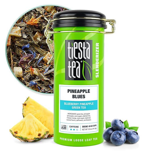Tiesta Tea - Pineapple Blues, Premium Loose Leaf Blend, Blueberry Pineapple Green Tea, Refreshing Blend, Medium Caffeinated, Hot or Iced, Seasonal Flavors, 50 Cups, 5 Ounce Refillable Tin