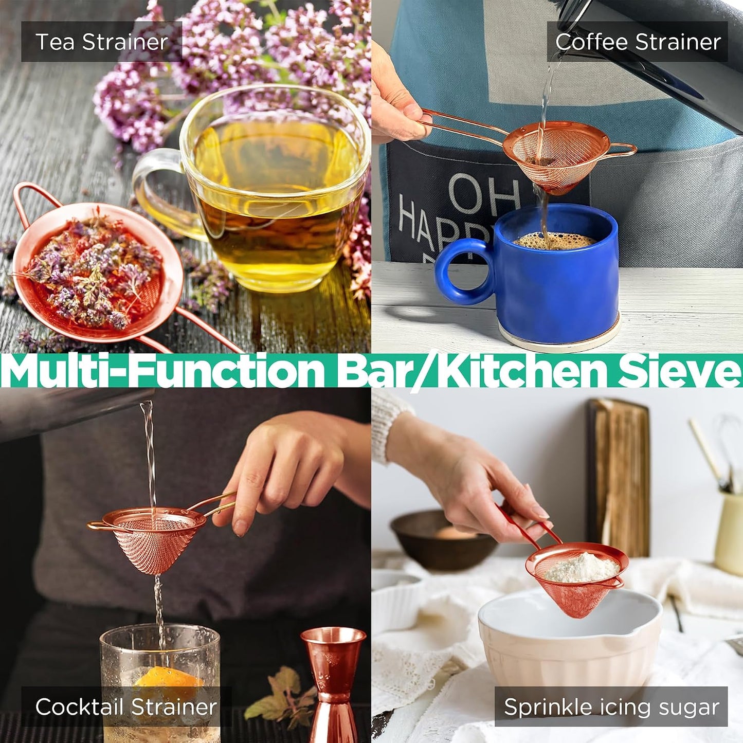 Homestia 304 Stainless Steel Fine Mesh Strainer, Sieve Sifter For Tea, Rose | 3.3'' Kitchen Small Strainer Fine Mesh, Cone Cocktail Strainer, Bar Strainer for Food, Rice, Fruits, Juicing, Drinks, Coffee