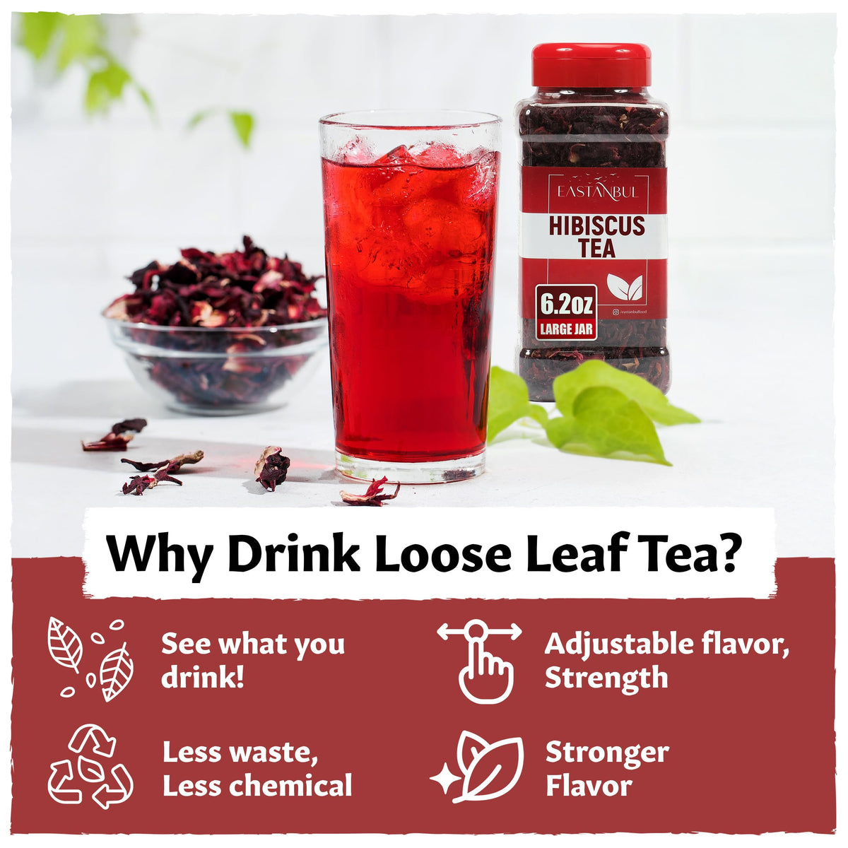 Eastanbul Hibiscus Tea Loose Leaf, Natural, Caffeine Free, Vegan, 6.2oz
